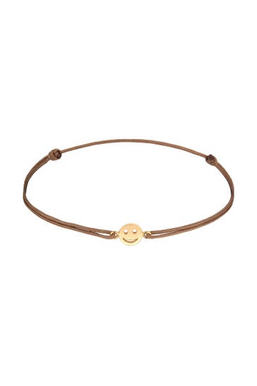 ELLI Armband mit Smile Face Textil 925 Silber vergoldet Braun