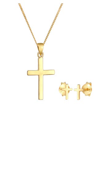 ELLI Schmuckset Kreuz Kette Ohrstecker 925 Silber Gold