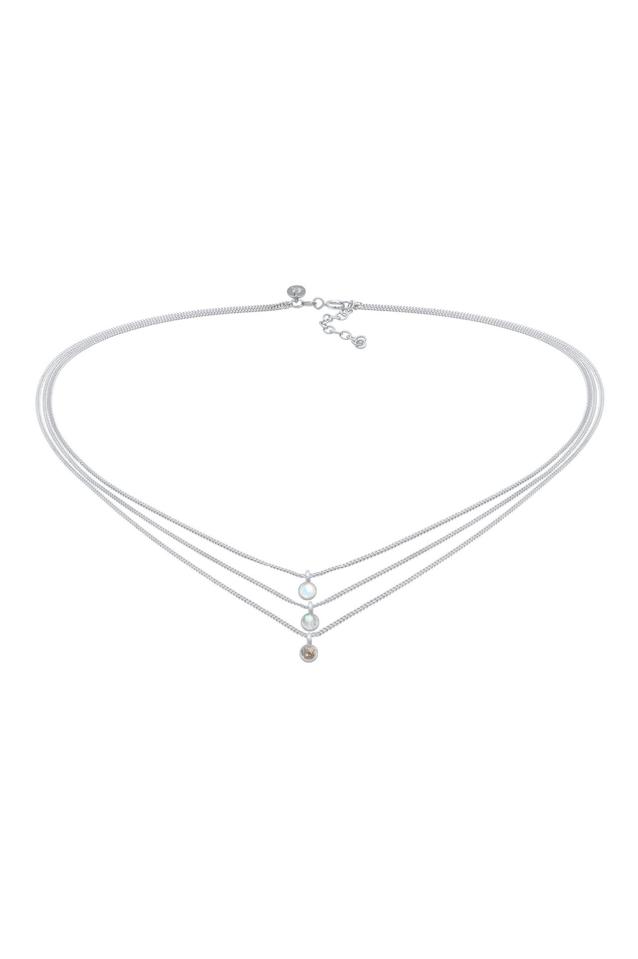 ELLI PREMIUM Kette Choker Layer Edelstein Solitär Anhänger 925 Silber Silber, Bild 1