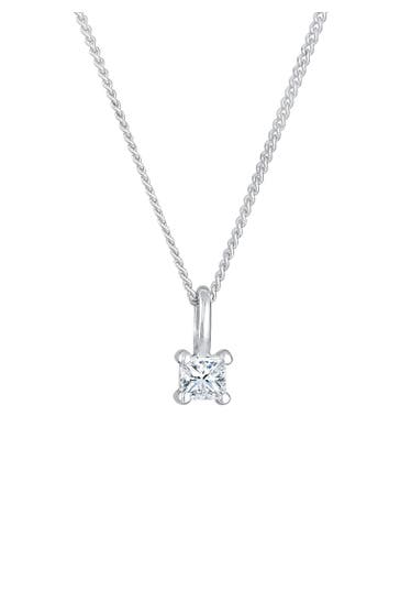 ELLI DIAMONDS Kette Diamant (0.1 ct) Viereck Solitär 925 Silber Silber