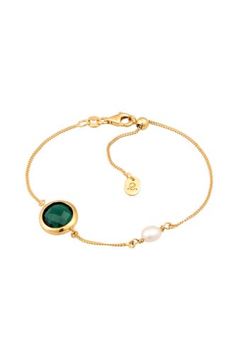 ELLI PREMIUM Armband Süßwasserzuchtperle Quarz Grün 925 Sterling Silber Gold
