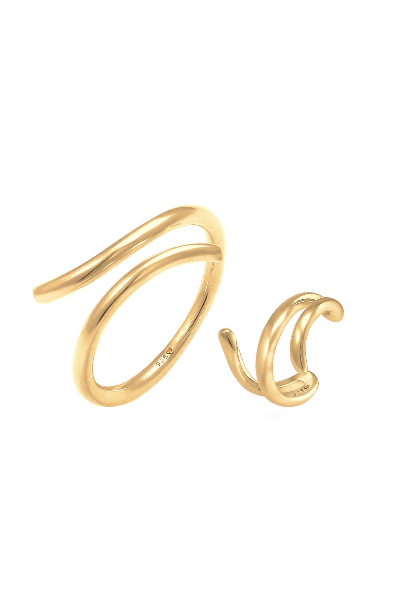 ELLI Schmuckset Ring Single Earcuff Wickellook (2 tlg) 925 Silber Gold, Bild 1