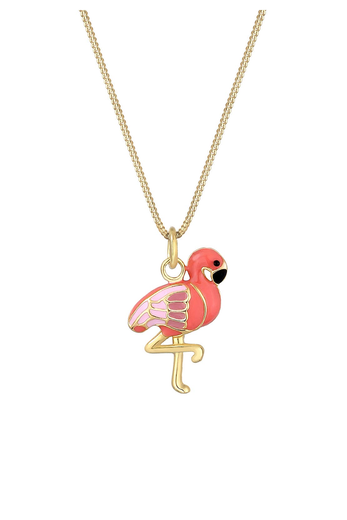 ELLI Kette Emaille Anhänger Flamingo 925 Sterling Silber vergoldet Gold, Bild 1
