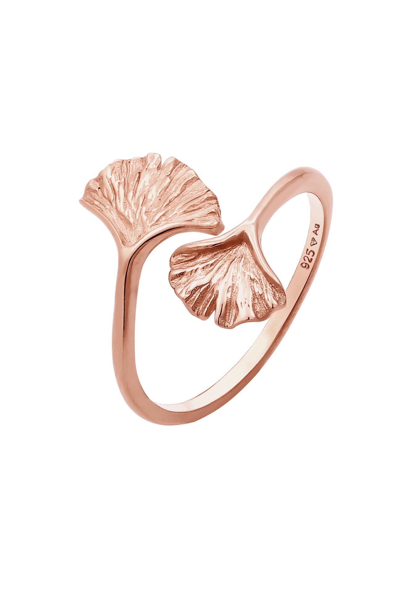 ELLI Ring Verstellbar offen Ginkgo Blatt Natur 925 Silber Rosegold, Bild 1