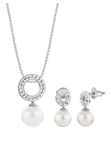 NENALINA Schmuckset Kreis Kristalle Perlen 925 Silber Silber