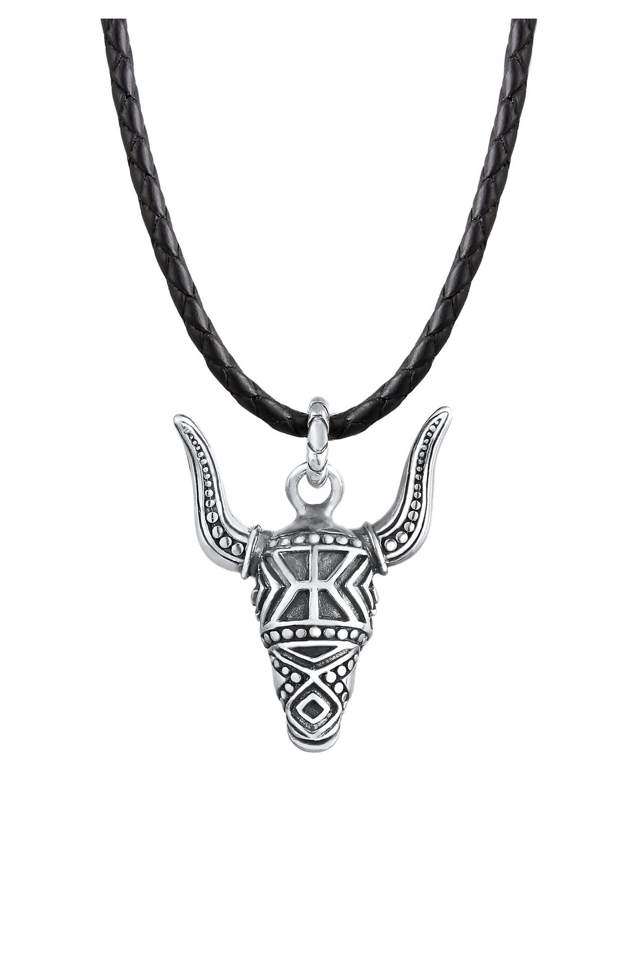 KUZZOI Kette Herren Leder Stierkopf Bulle 925 Silber Silber, Bild 1