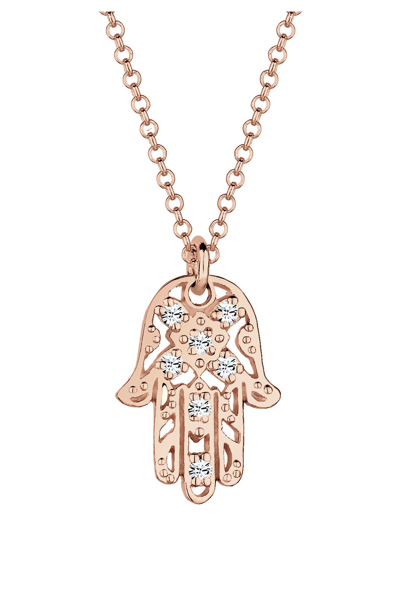 ELLI Kette Hamsa Hand der Fatima Kristalle 925 Silber Rosegold, Bild 1
