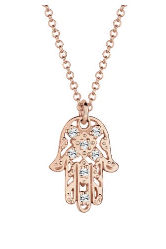 ELLI Kette Hamsa Hand der Fatima Kristalle 925 Silber Rosegold