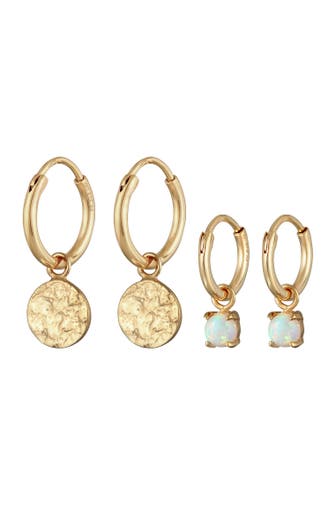 ELLI Ohrringe Creolen Plättchen Opal Edelstein 2er Set 925 Silber Gold