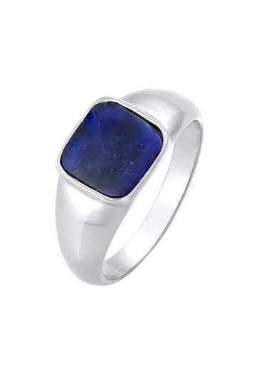 ELLI PREMIUM Ring Siegelring Sodalith Quadrat Klassik 925 Silber Silber