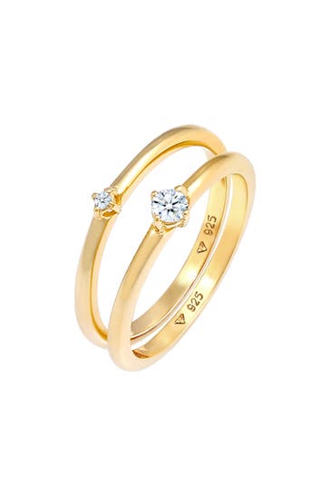 ELLI DIAMONDS Ring Solitärring Set Diamant (0.13 ct.) 925 Silber Gold
