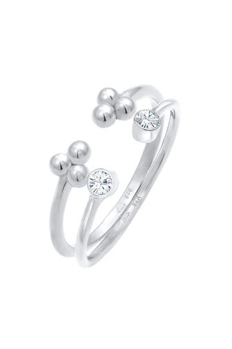 ELLI Ring Kugel Elegant Offen Ring Set 925 Silber, mit Kristallen von Swarovski® Silber
