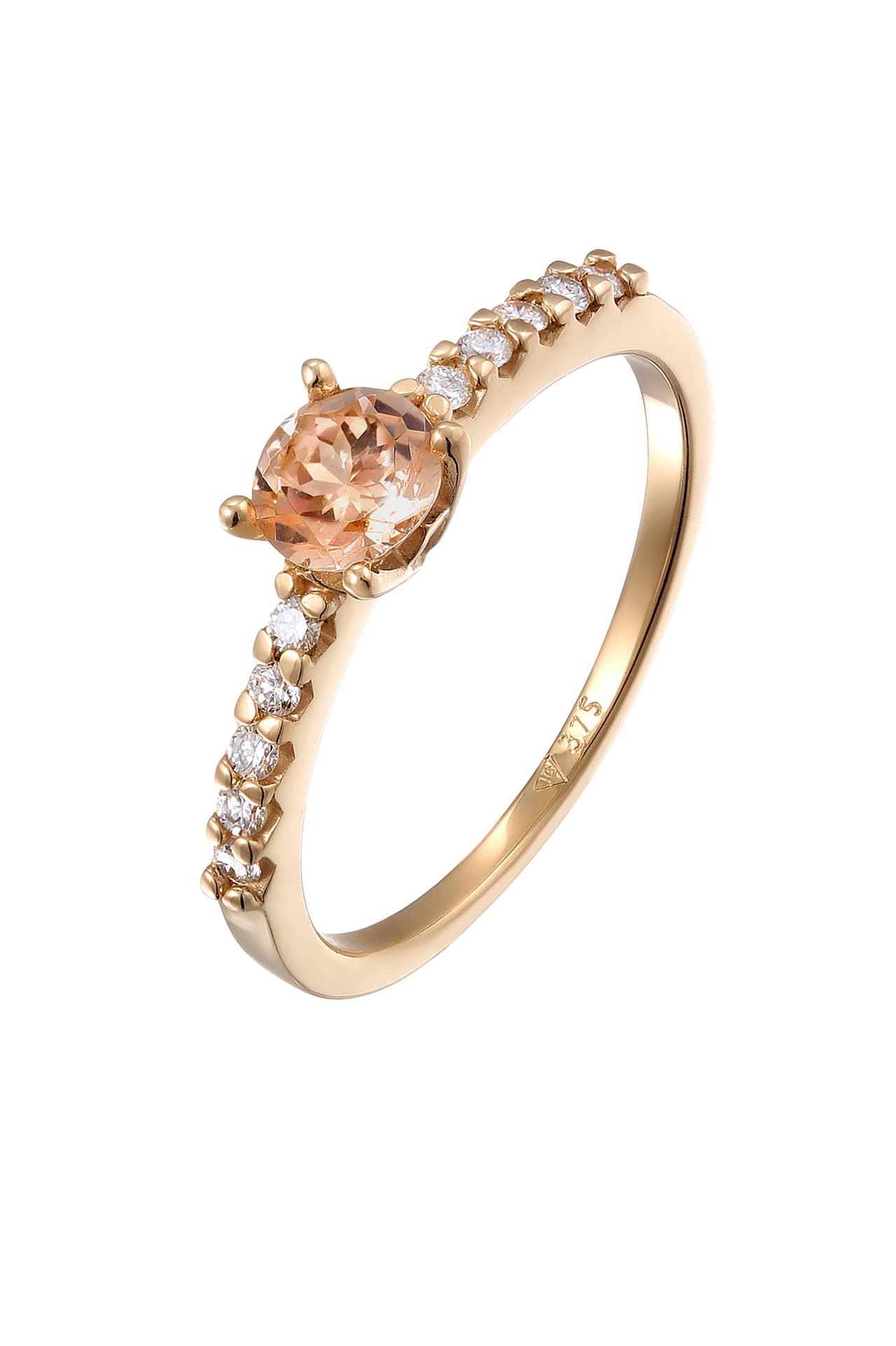 ELLI DIAMONDS Ring Morganite Weiß Diamantschliff (0.04 ct) 375 Gelbgold Gold, Bild 1