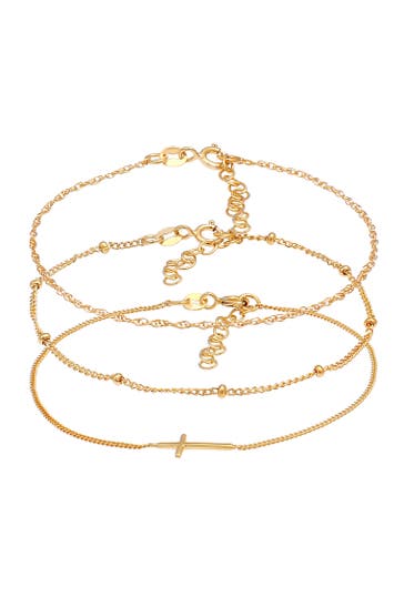 ELLI Armband Gedreht Kugel Kreuz Design (3 tlg.) 925 Silber Gold