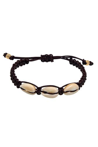 KUZZOI Armband Herren Kauri Muscheln Knoten Leder 925 Silber Schwarz
