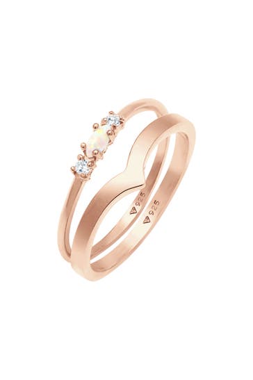 ELLI Ring Marquise Opal Zirkonia Dreieck ( 2 tlg) 925 Silber Rosegold
