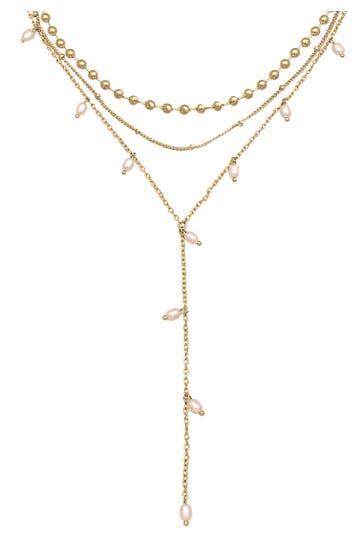 ELLI Kette Y-Kette Layer Kugel Perlen Design Silberfarben 3er Set Gold