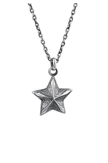 KUZZOI Kette Stern Strukturiert Anhänger 925 Silber Oxidiert Grau