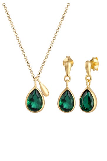 ELLI PREMIUM Schmuckset Kette Ohrringe Torpfen Quarz Grün 925 Silber Gold