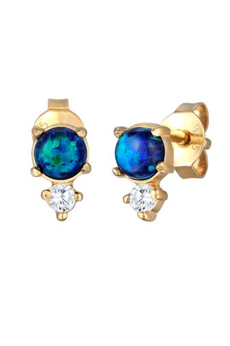 ELLI Ohrringe Opal Rund und Zirkonia 925 Silber Blau