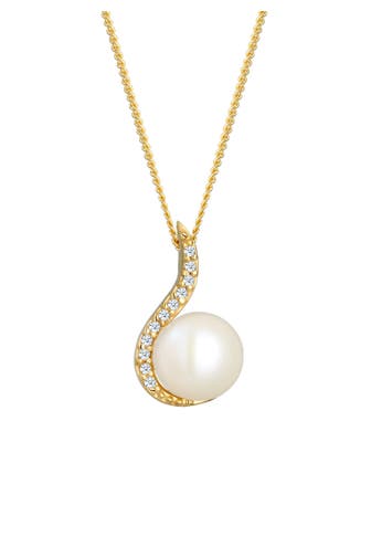 ELLI DIAMONDS Kette Süßwasserzuchtperle Diamant Weiß (0.055 ct) 585 Gelbgold Weiß