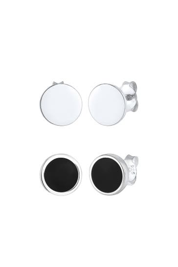 KUZZOI Ohrringe Herren Set Kreis Geo Emaille 925 Silber
