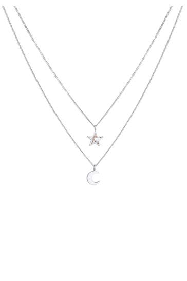 ELLI Halskette Kids Layer Stern Halbmond 925 Silber, mit Kristallen von Swarovski®