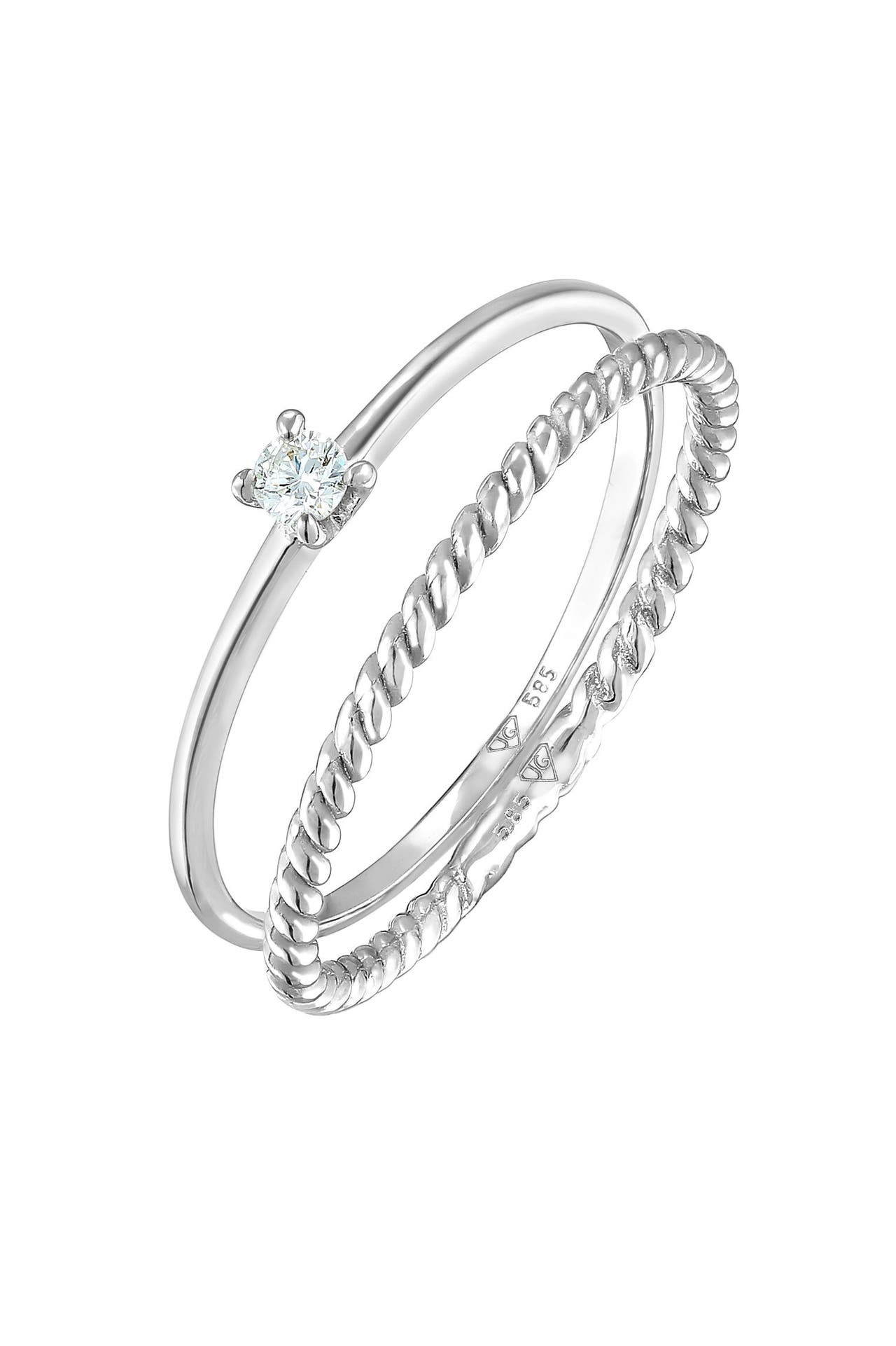 ELLI DIAMONDS Ring Diamant (0.06 ct) Solitär Bandring 585 Weißgold, Bild 1