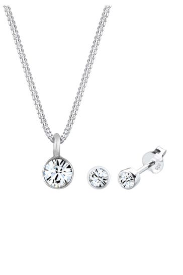 ELLI Schmuckset Kette Stecker Weiß 925 Sterling Silber, mit Kristallen von Swarovski® Silber