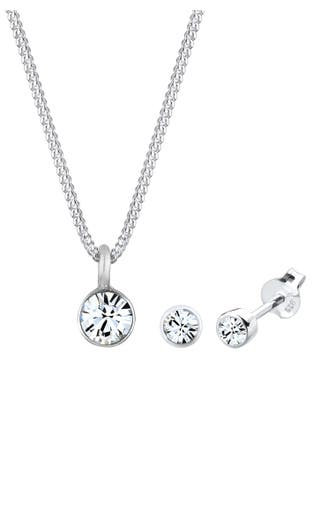 ELLI Schmuckset Kette Stecker Weiß 925 Sterling Silber, mit Kristallen von Swarovski® Silber