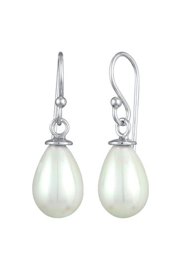 NENALINA Ohrringe Hänger Muschelkernperle Oval Klassisch 925 Silber Silber
