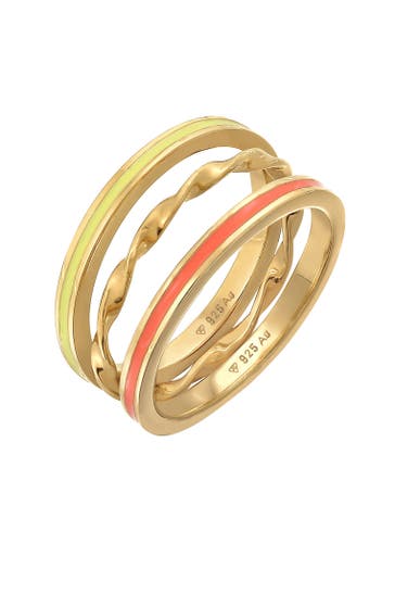 ELLI Ring Emaille Gedreht BasicTrio 3er Set 925 Silber Gold