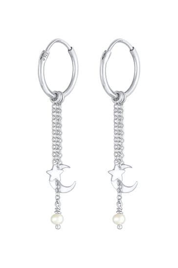 ELLI Ohrringe Creolen Hänger Stern Mond Zuchtperle 925 Silber Silber