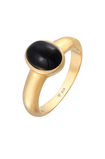 KUZZOI Ring Siegelring Onyx Oval Basic 925 Silber gold