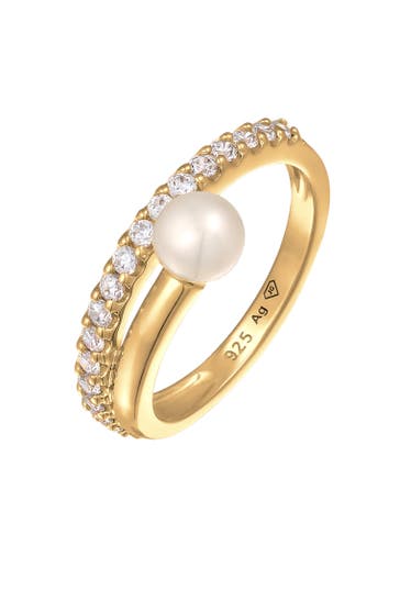 ELLI PREMIUM Ring Süßwasserperle Zirkonia 925 Silber Gold