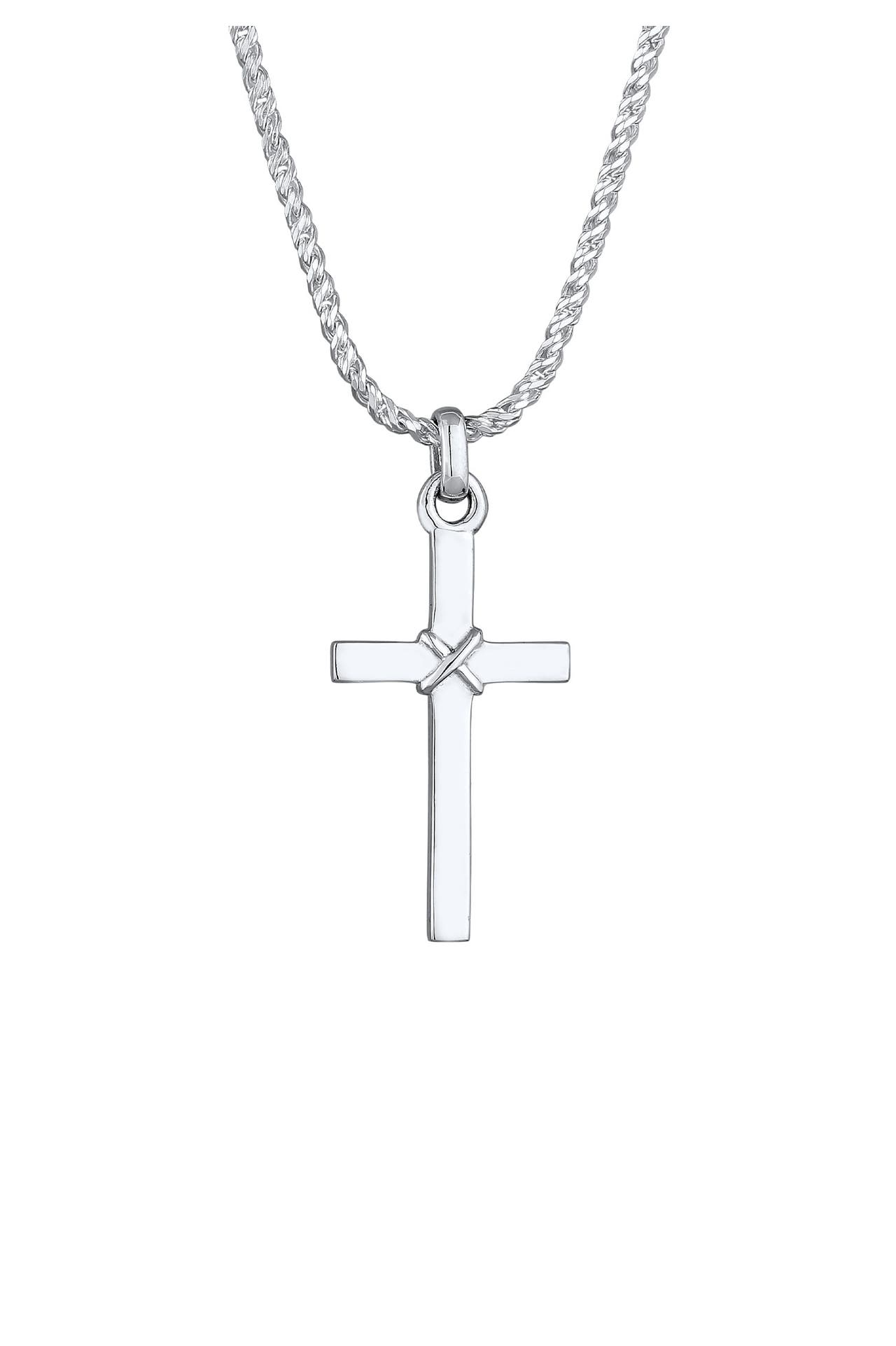 KUZZOI Kette Herren Kreuz Flach Kordelkette 925 Silber Silber, Bild 1