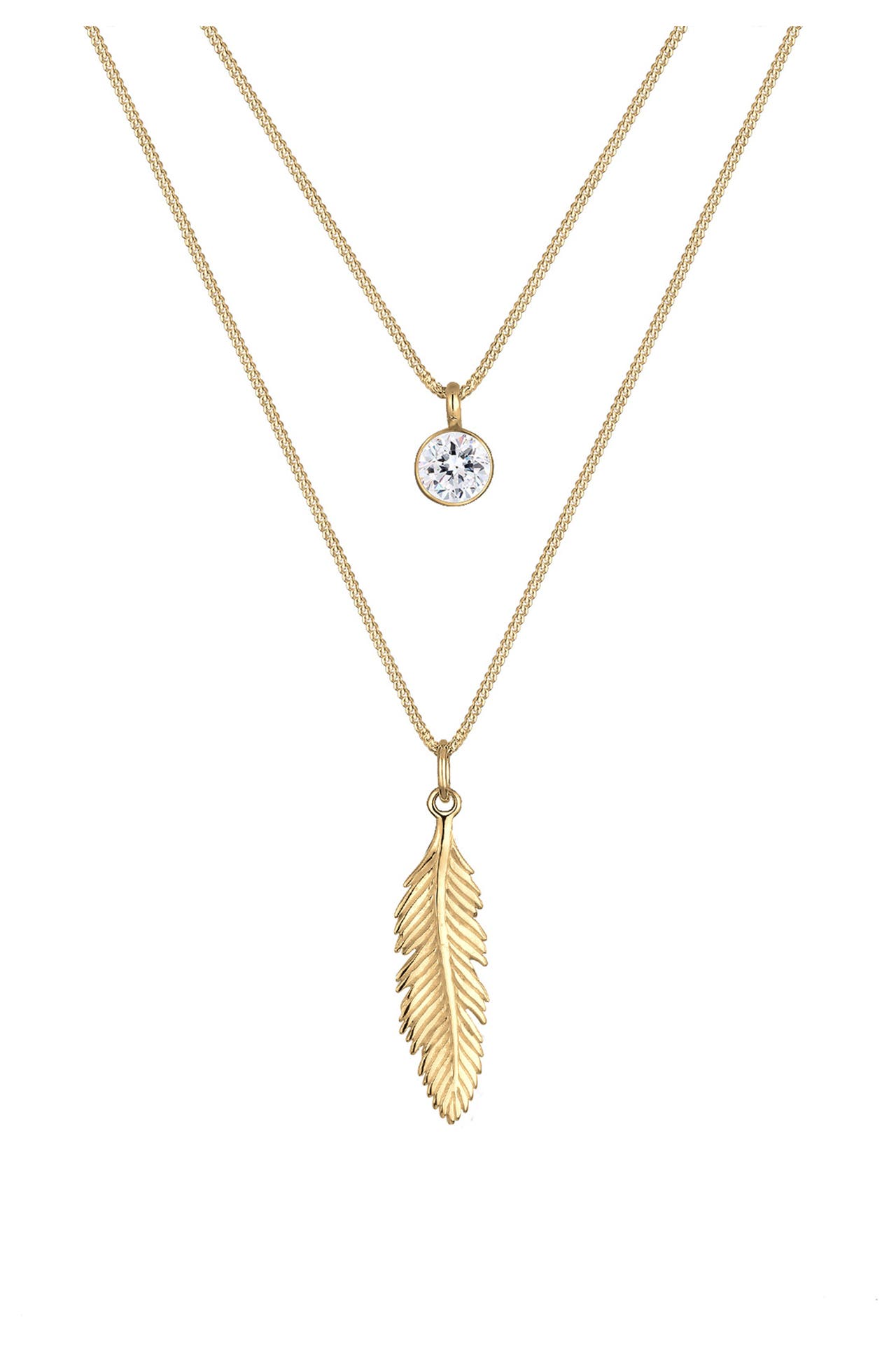 ELLI Kette Feder Boho 925 Silber, mit Kristallen von Swarovski® Gold, Bild 1