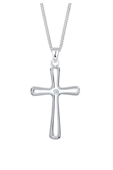 ELLI DIAMONDS Kette Kreuz Diamant Weiß Brillantschliff (0.03 ct) 925 Sterling Silber Weiß