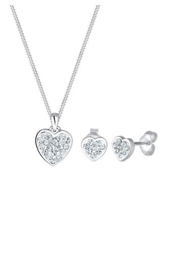 ELLI Schmuckset Herz Weiß 925 Sterling Silber, mit Kristallen von Swarovski® Weiß