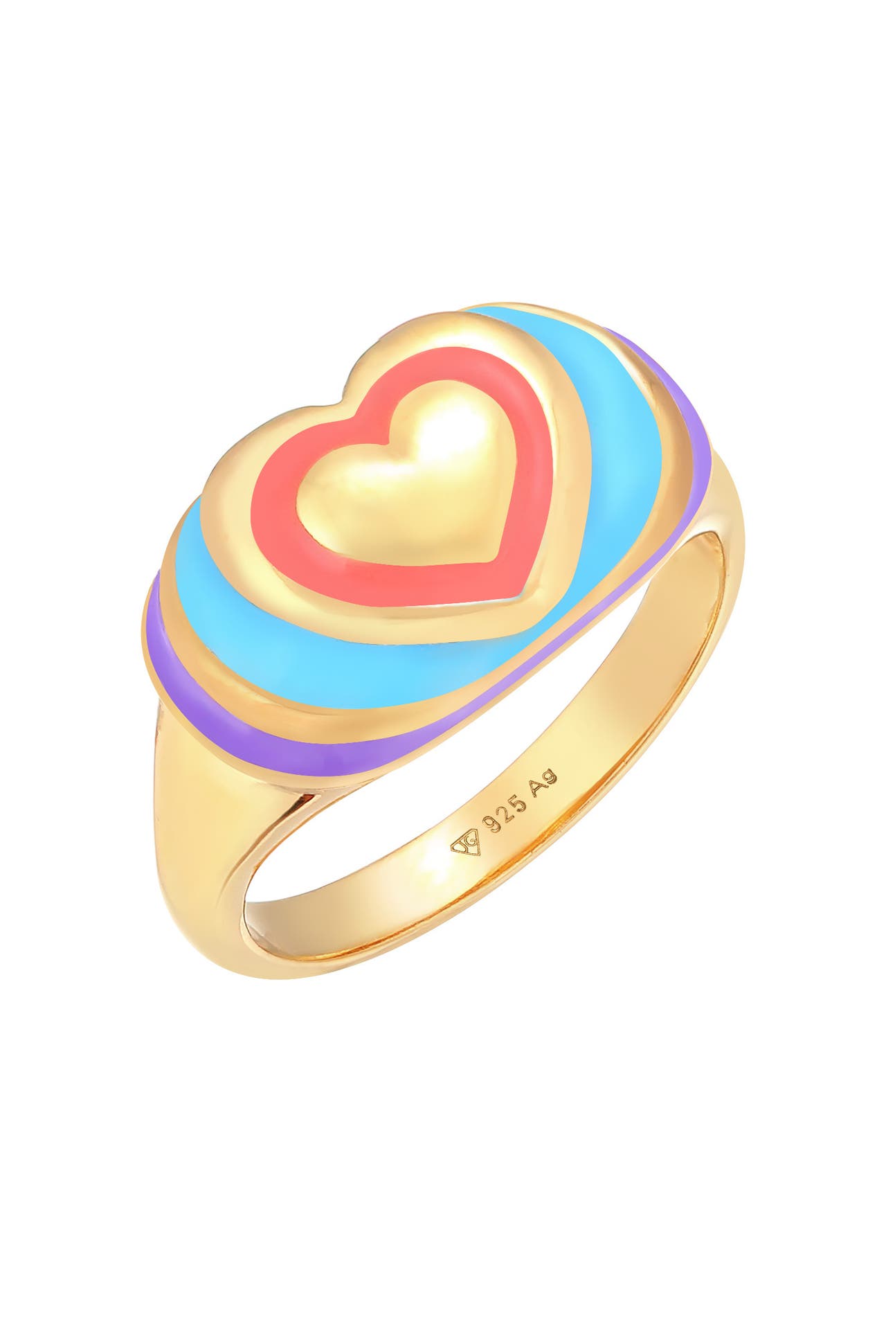 ELLI Ring Siegelring Herz Emaille Bunt 925 Silber vergoldet Gold, Bild 1