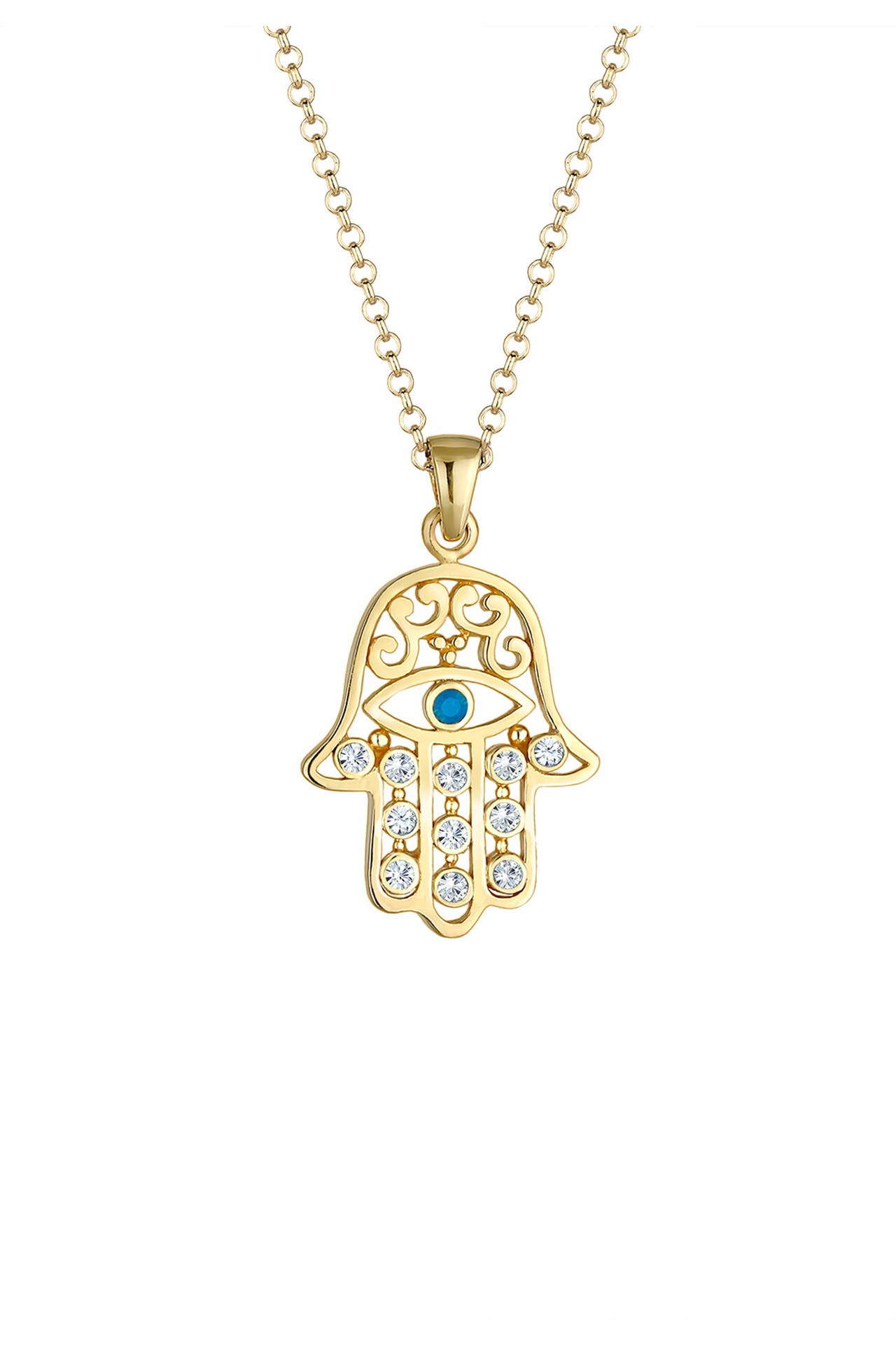 ELLI Kette Hamsa Evil Eye Schutzsymbol 925 Silber, mit Kristallen von Swarovski® Gold, Bild 1