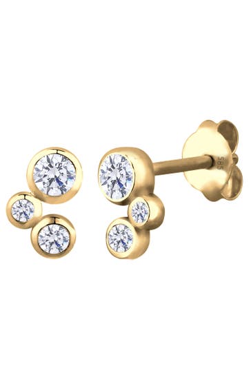 ELLI PREMIUM Ohrringe Basic Geo Hochwertig Zirkonia 585 Gelbgold Weiß