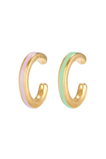 ELLI Ohrringe Buntes Emaille Earcuff 2er Set 925 Silber Gold
