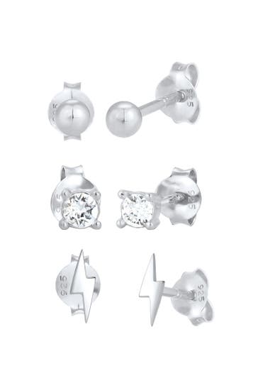 ELLI Ohrringe Stecker Kugel Blitz 3er Set 925 Silber, mit Kristallen von Swarovski® Silber