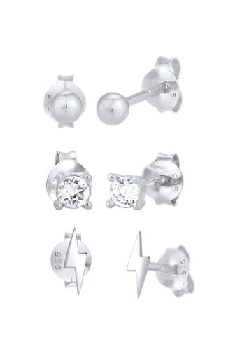 ELLI Ohrringe Stecker Kugel Blitz 3er Set 925 Silber, mit Kristallen von Swarovski® Silber