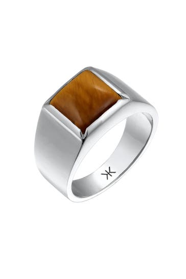 KUZZOI Ring Siegelring Tigerauge Braun 925 Sterling Silber Silber