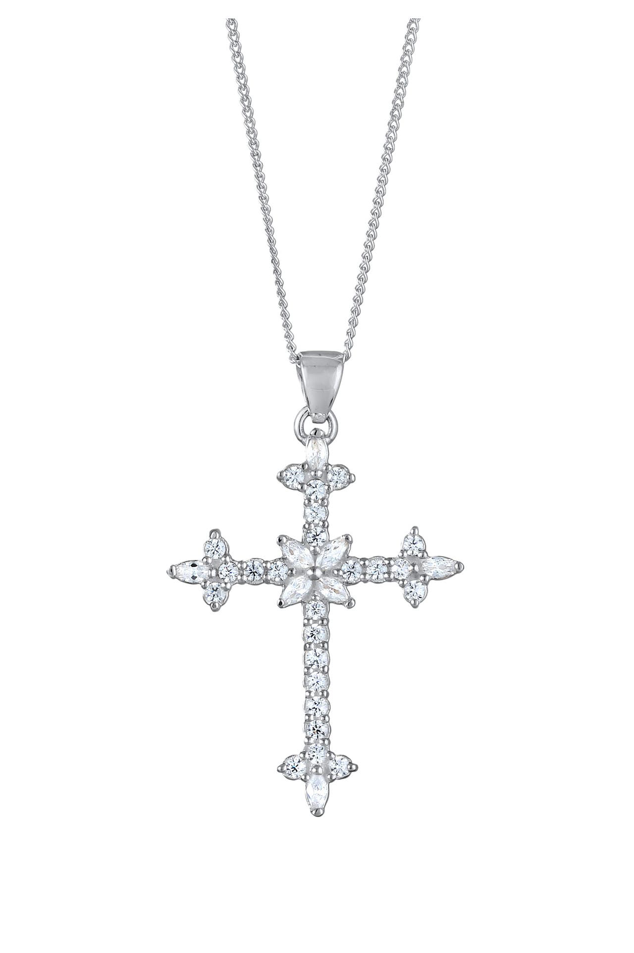 ELLI Kette Kreuz Zirkonia Marquise Religion 925 Sterling Silber Silber, Bild 1