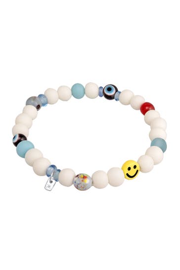 KUZZOI Armband Smiling Bead Glas Harz Perlen 925 Silber Weiß