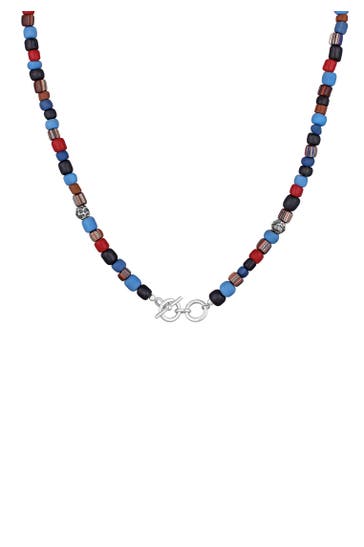 KUZZOI Kette Glas Beads Blau Vintage Look 925 Silber Blau
