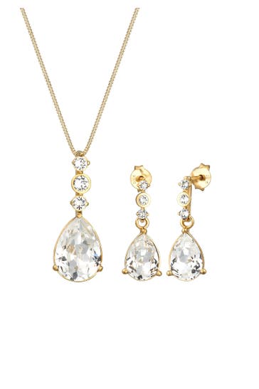 ELLI PREMIUM Schmuckset Tropfen Weiß 925 Silber, mit Kristallen von Swarovski® Gold